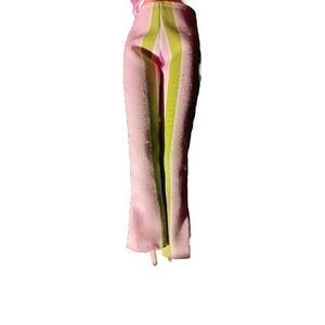 Barbie Pants Retro Light Pink Lime‎ Green thick Stripe Flared Fitted